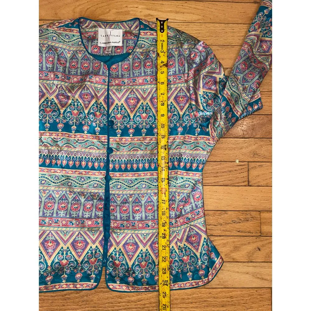 Vintage Adrianna Papell 100% Silk Pastel Floral Jacket‎ Size 14 - Image 5