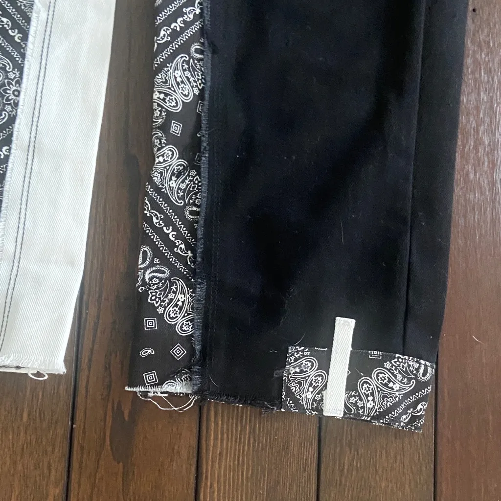 Revice Denim Bandana Patch Black & White Relaxed Fit Pants Women's Size-26 - Image 3