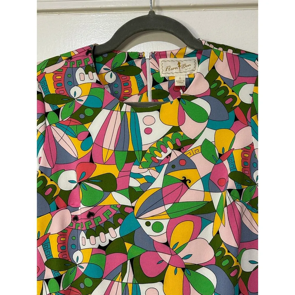 Flora Bea NYC Shift Dress Ivory La Sirene Sz Small NWT Long Sleeves 60s Colorful Orange - Image 2