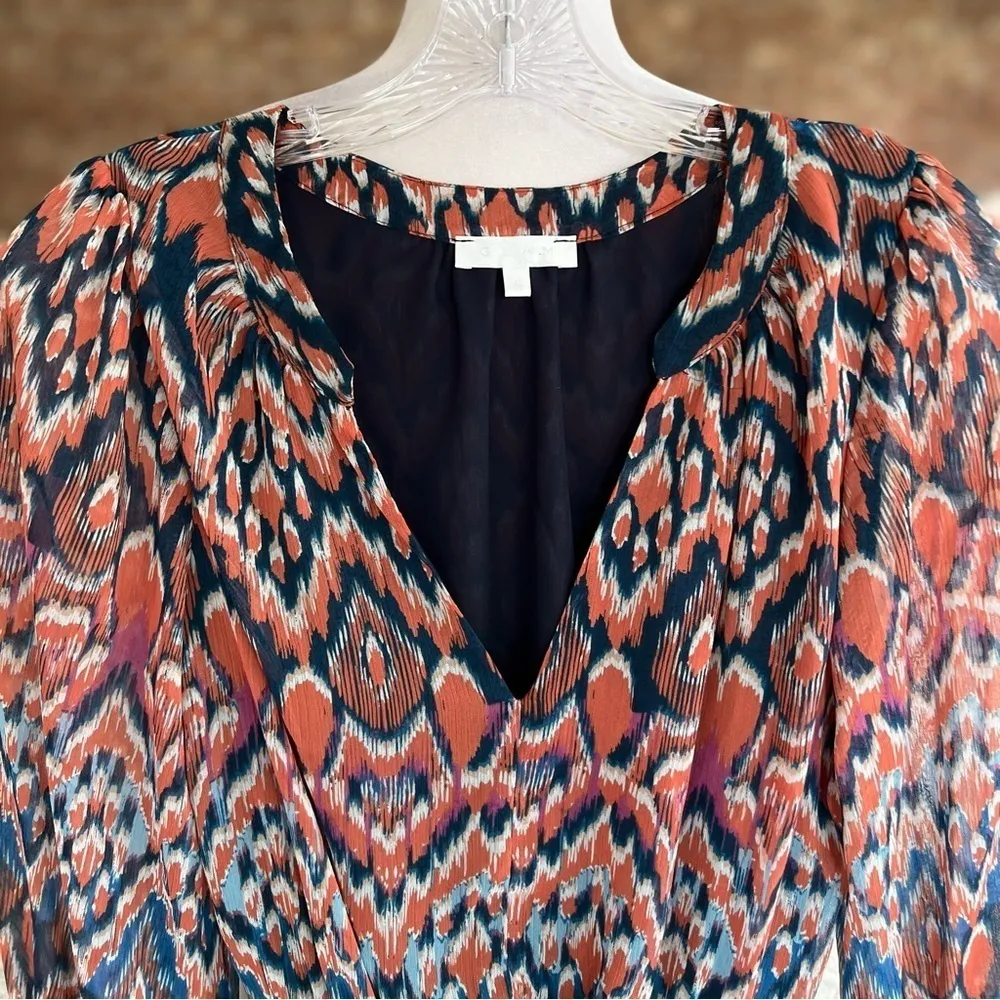 Glam Dress Blouson Mini Coral Blue S Boho Peasant Festival Party Southwestern - Image 6