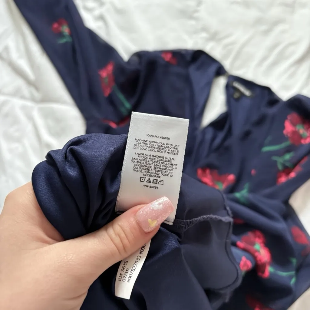 Express Dress Womens Size XS Blue Mini Long Sleeve Vampire Grunge Floral Summer - Image 7