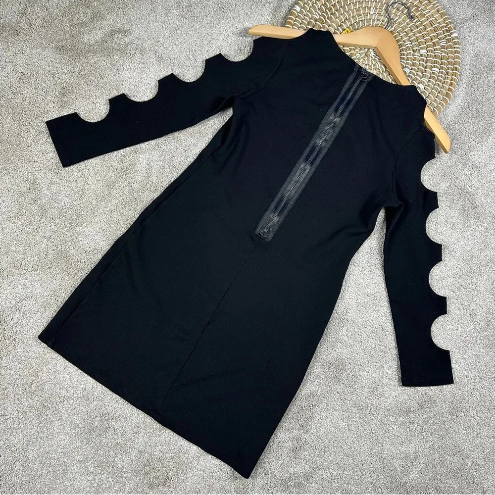 Alice + Olivia Black Bodycon Mini Dress Cut Out Sleeves Size XS - Image 8