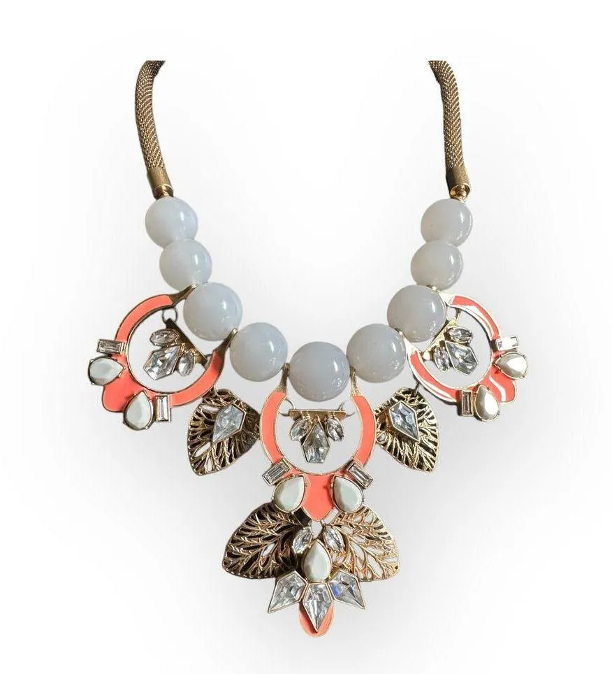 Stella and Dot Riviera Gold Tone Leaf Rhinestone Statement Necklace - Image 2