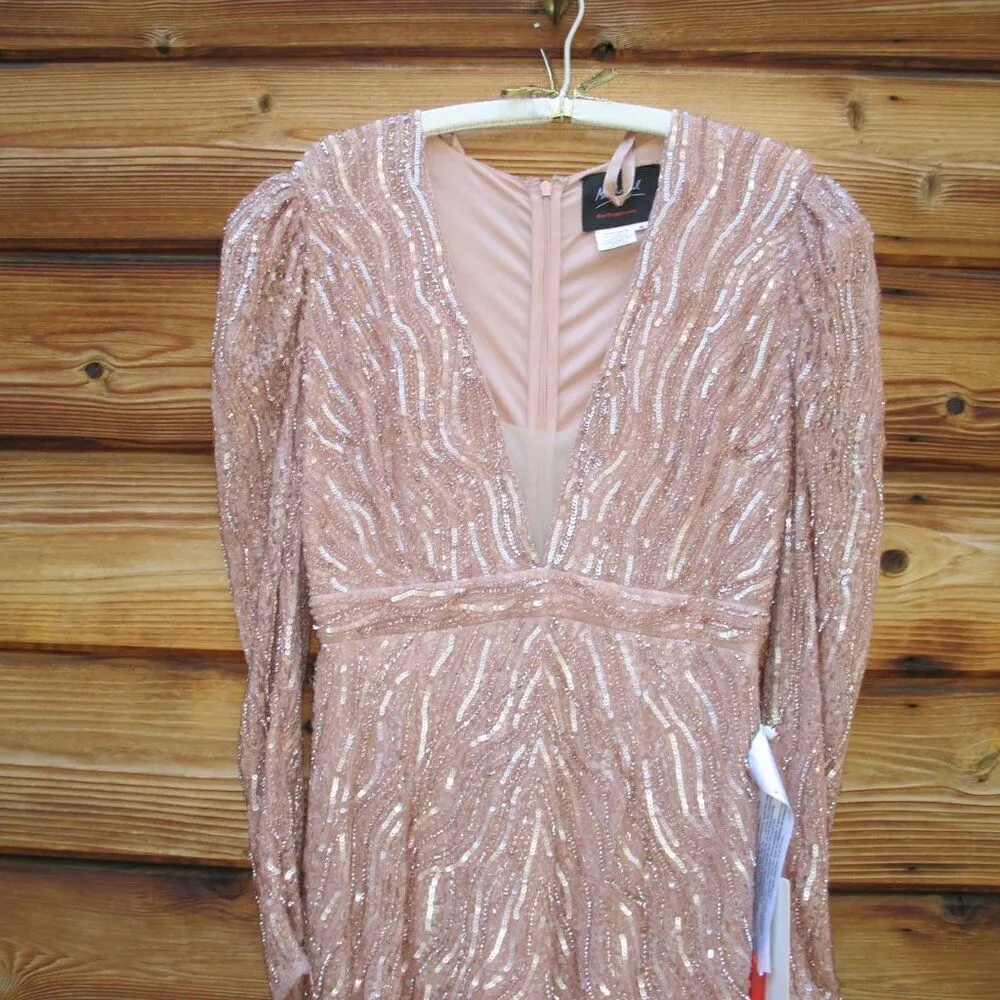 Mac Duggal 93574 Womens Pink Beaded Puff Sleeve Trumpet Gown - Image 8