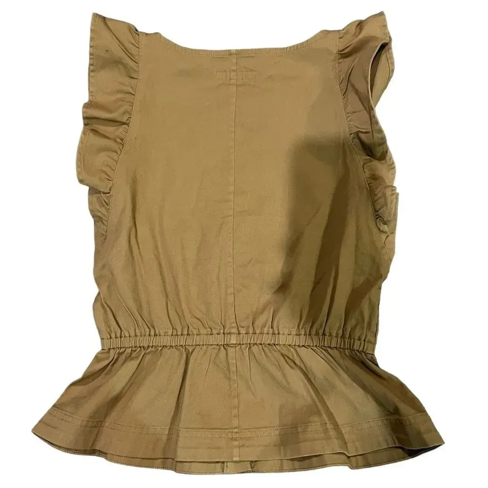 NWT Free Assembly Women's Flutter‎ Sleeve Waisted Top Size XS Tan - Image 4