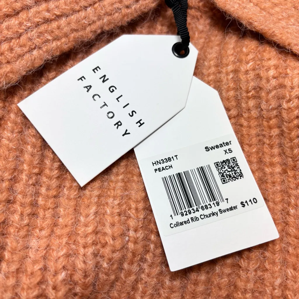 English Factory Collar Oversize Collared Rib Chucky Sweater Peach Size XS - Image 6