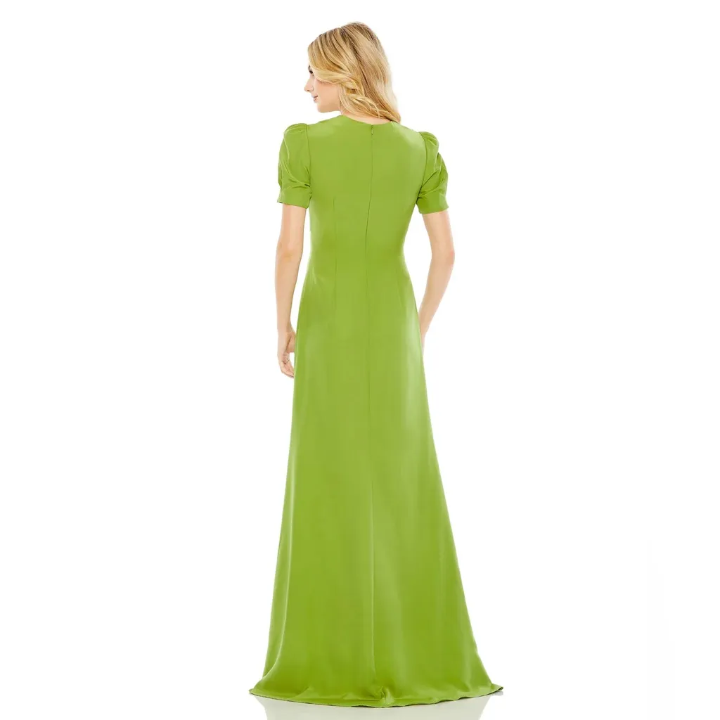 MAC DUGGAL Puff Sleeve Embellished Cutout Evening Gown - Apple Green - Image 4