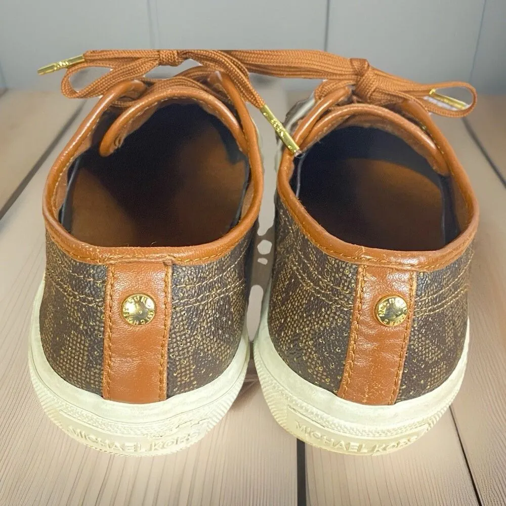Michael Kors Boerum Women's Sneakers Sz 7 Brown MK Logo Lace Up Shoes EUC - Image 5