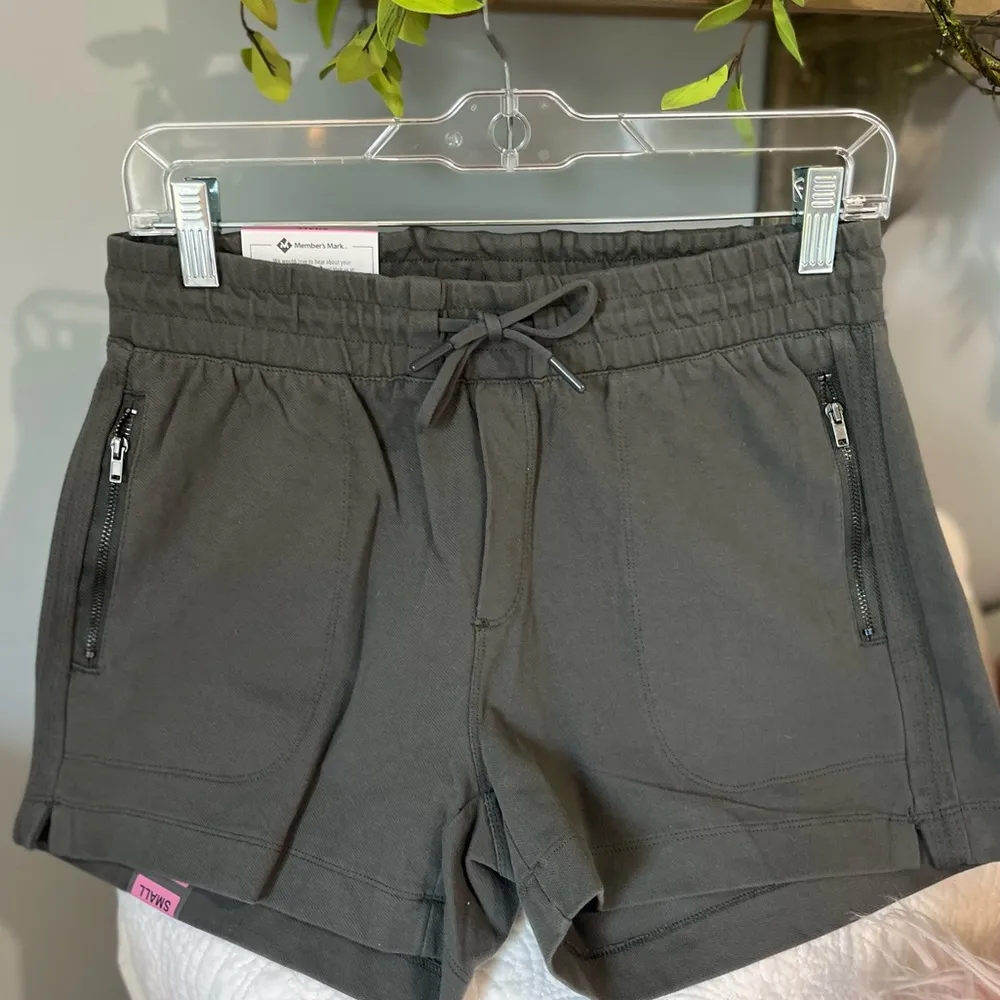 Twill Shorts Cotton Spandex Comfy Olive Green Elastic Drawstring Womens XXL Knit - Image 2