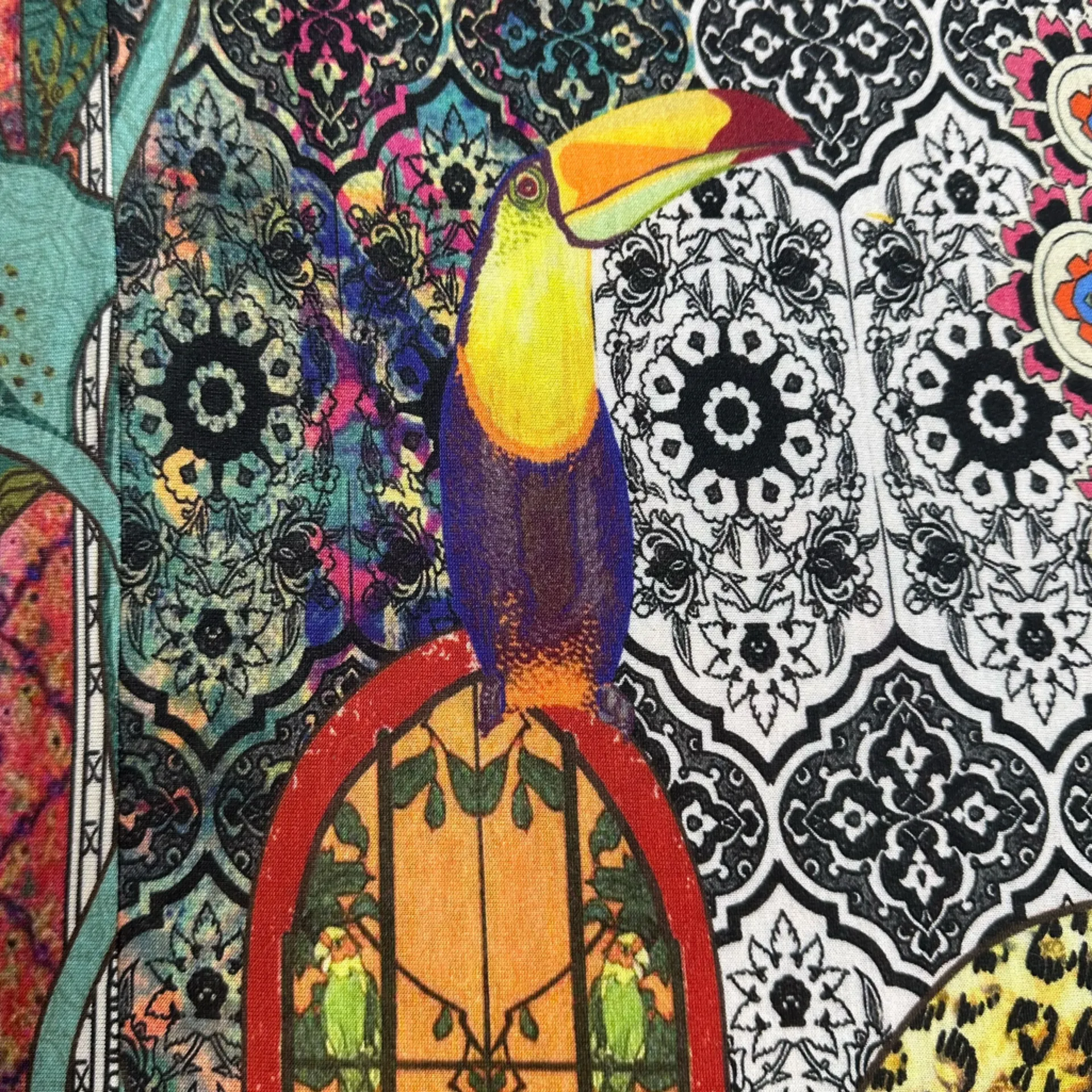 Farm Rio Tropical Floral Tiger Toucan Stained Glass Gayatri Maxi Dress Medium - Image 11