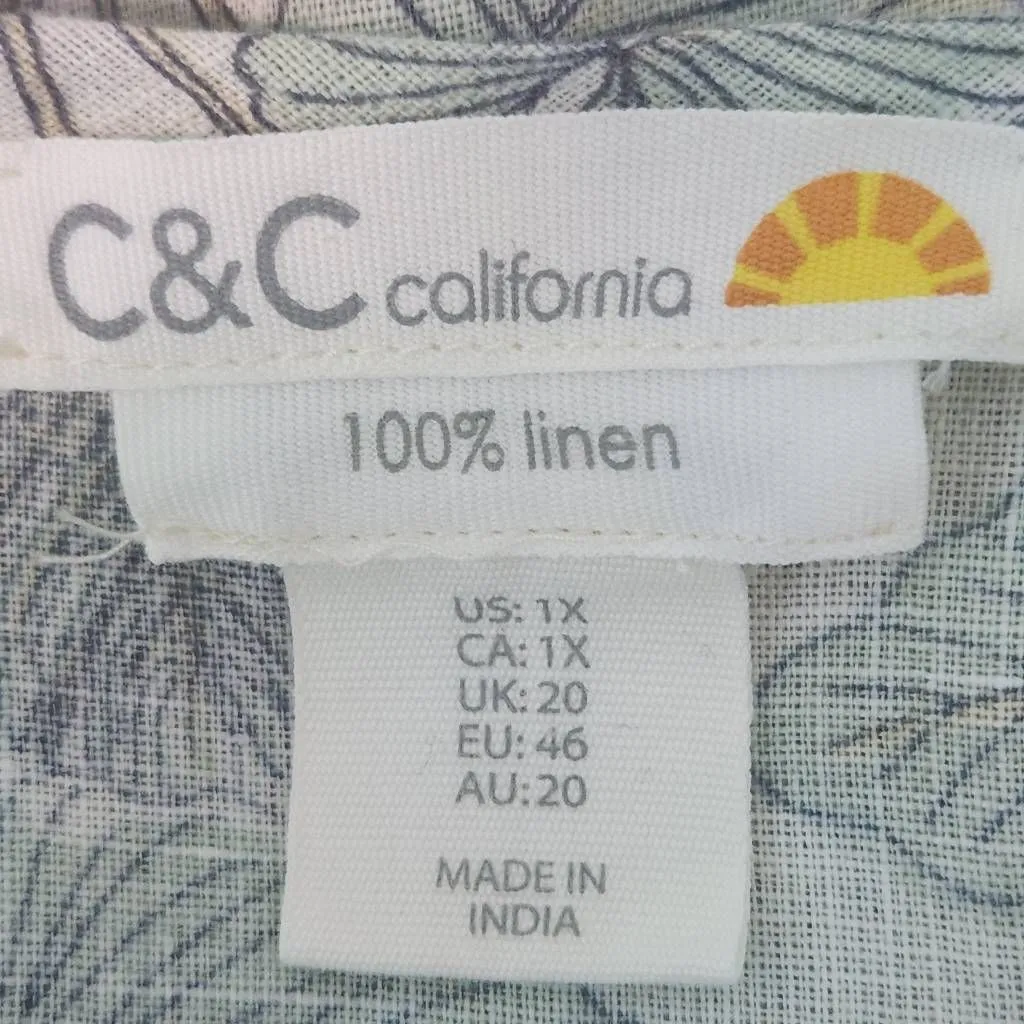 C&C California Short Sleeve Linen Hawaiian Print Top Size 1X Fun Linen Top - Image 7