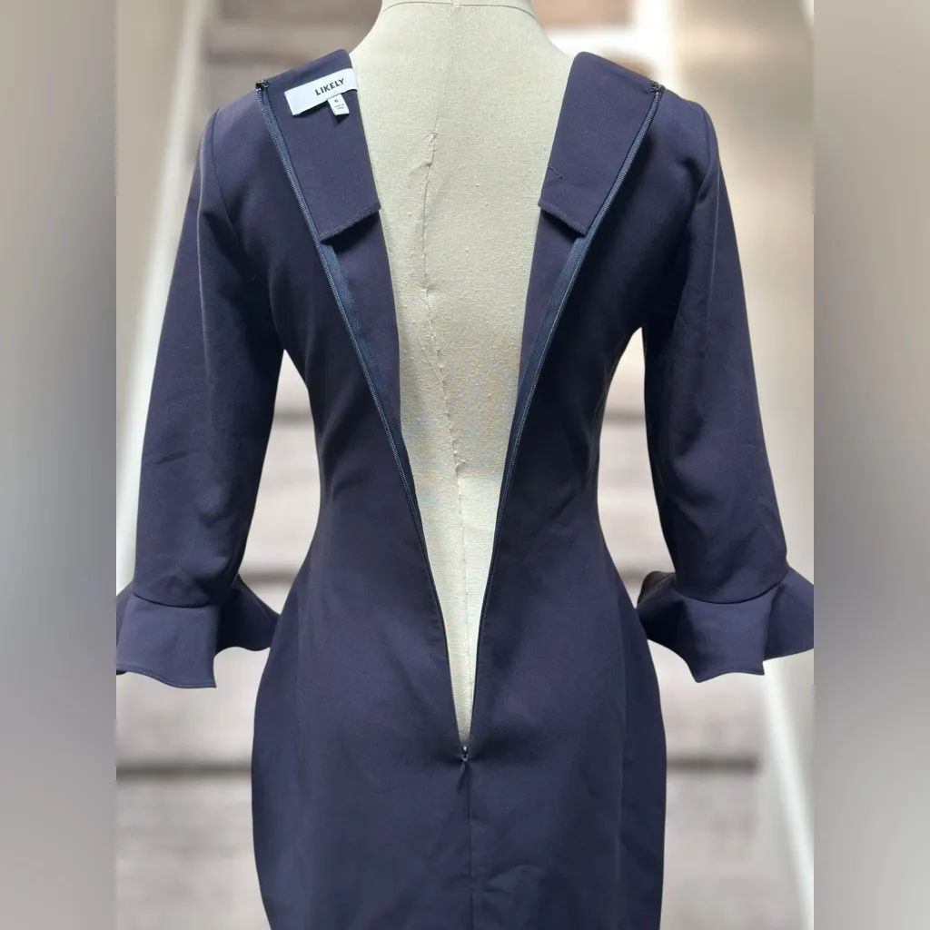 Likely Bedford Navy Ruffle Sleeve Bodycon Dress Women’s 6 Cocktail Party Wedding - Image 6