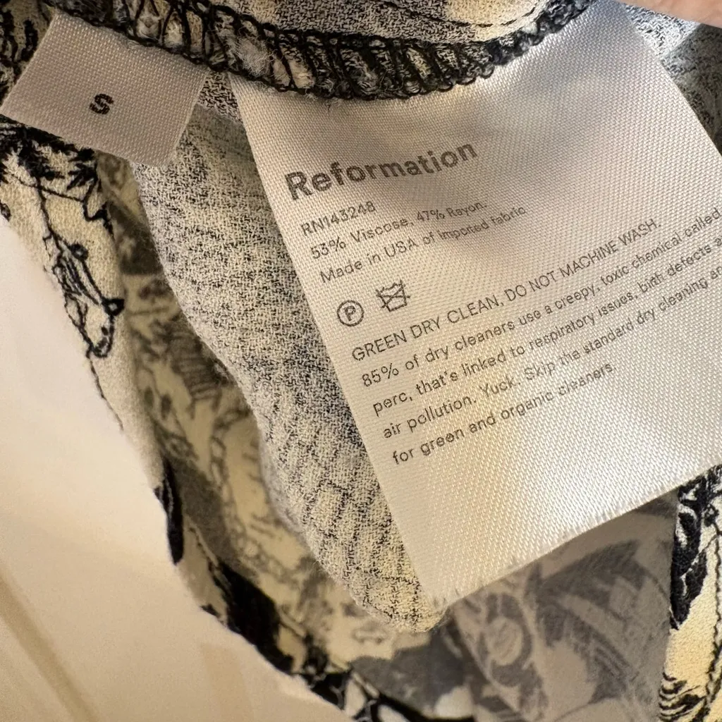 Reformation One-Shoulder Black White Toile Mini Dress Beach Date Night Small - Image 6