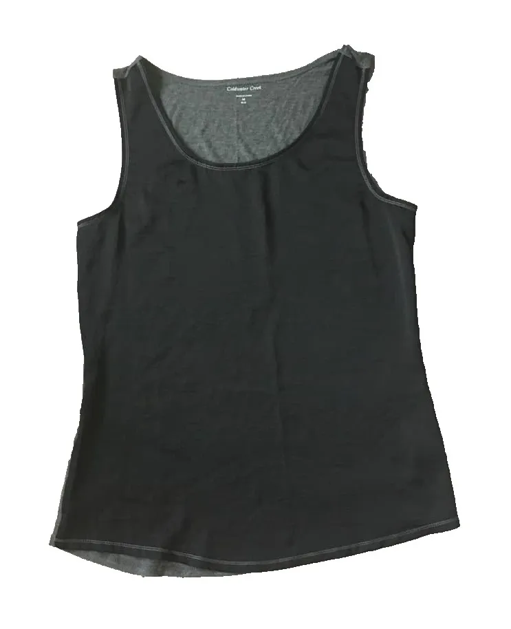 Coldwater Creek Tank Top Women M 10 12 Silky Black Gray Sleeveless Shell Neutral - Image 1