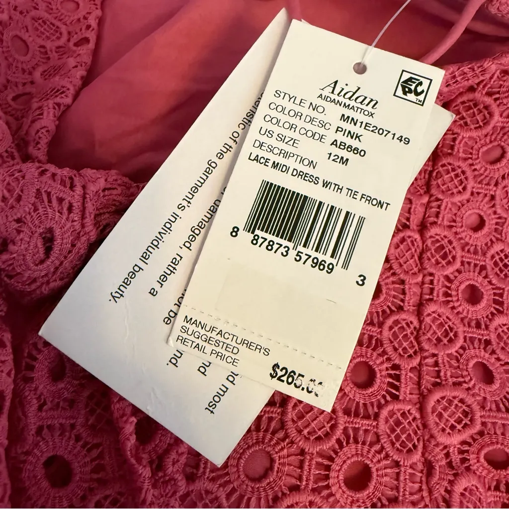Aidan by Aidan Mattox Women’s Lace Midi Dress with Tie Front Pink Sz 12 NWT - Image 6