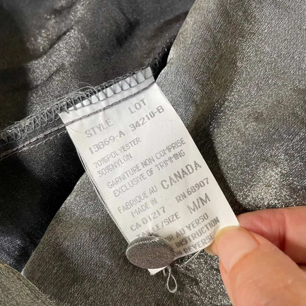 Vintage 80s 90s Le Château Metallic Silver Gunmetal Cropped Wrap Shirt M Size M - Image 10