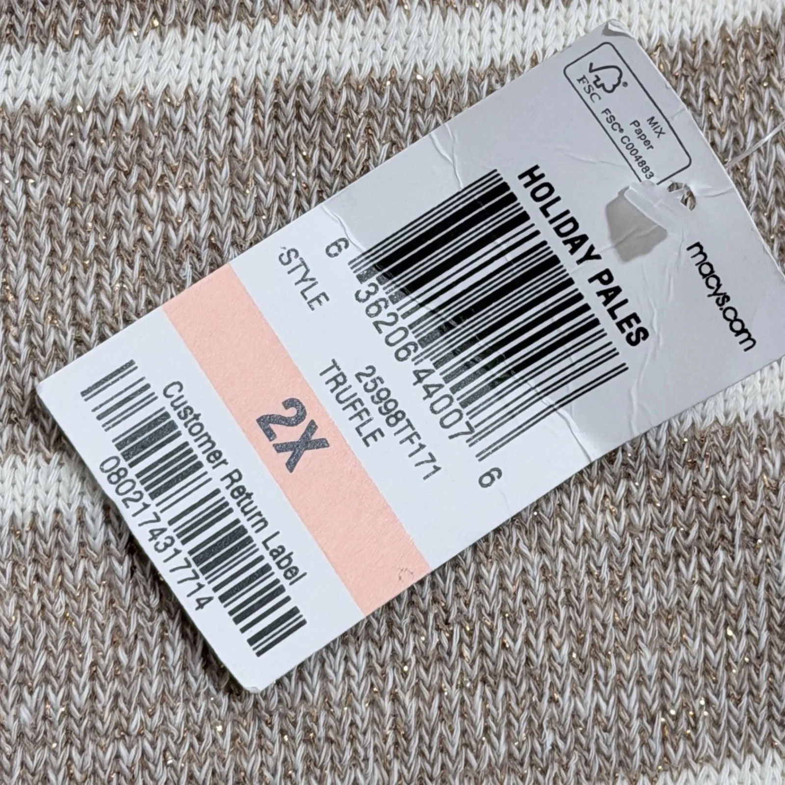 Style & Co Womens Holiday Striped Cowl Neck Sweater 2X Metallic White Gold NEW - Image 2