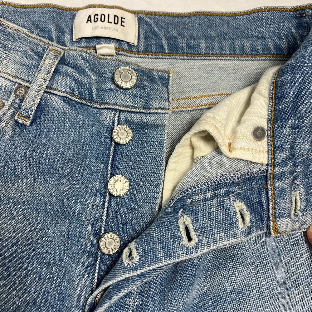 Agolde Nico High Rise Slim Jeans Button Fly Light Distressing Med Wash Size 25 - Image 4