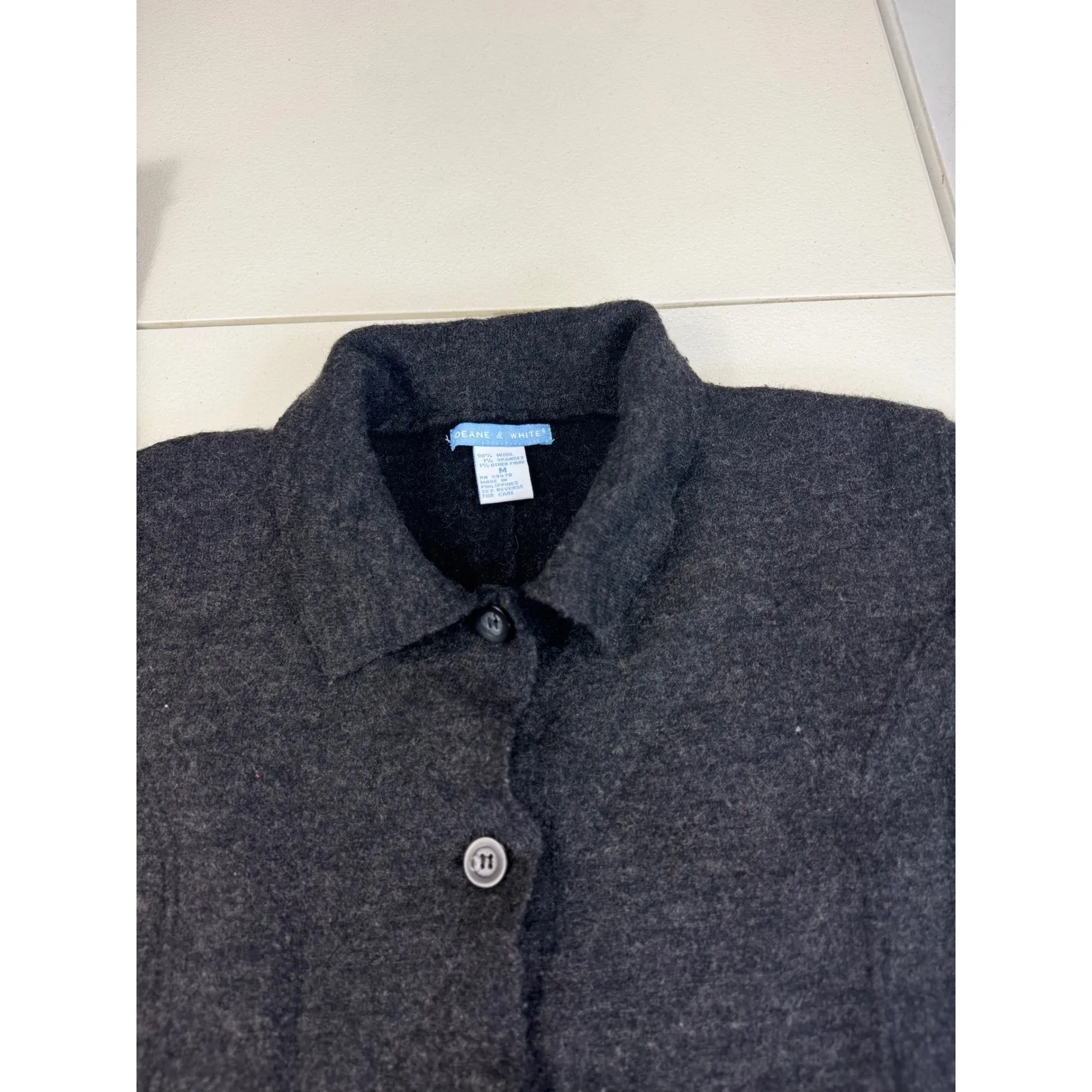 Deane & White Charcoal‎ Gray Knit Button Front Cardigan Jacket Collared wool M Size 8 - Image 7