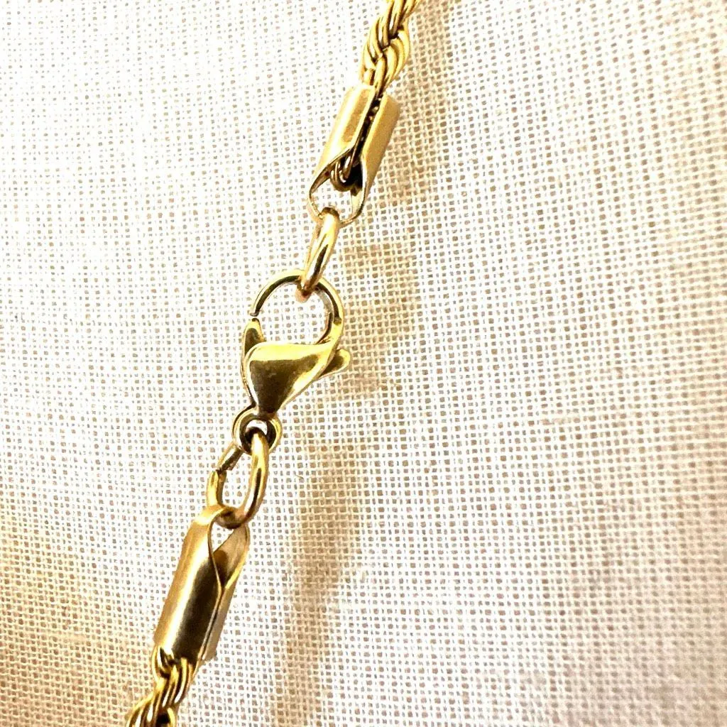 Vintage Reversible Beaded Mandala Pendant Necklace Gold Tone Rope Chain - Image 7