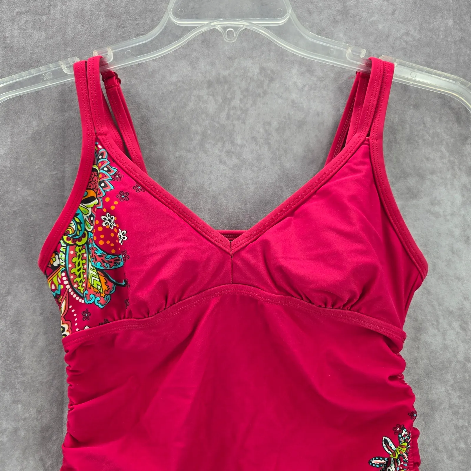Athleta Pink‎ Floral Scrunch Tie Padded Swimwear Tankini Tank Top Medium 34 B/C - Image 3