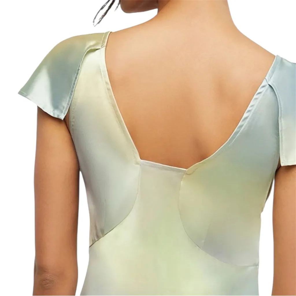 WeWoreWhat Green and Yellow‎ Watercolor Lace Midi Slip Dress Flutter Sleeve Gown - Image 6