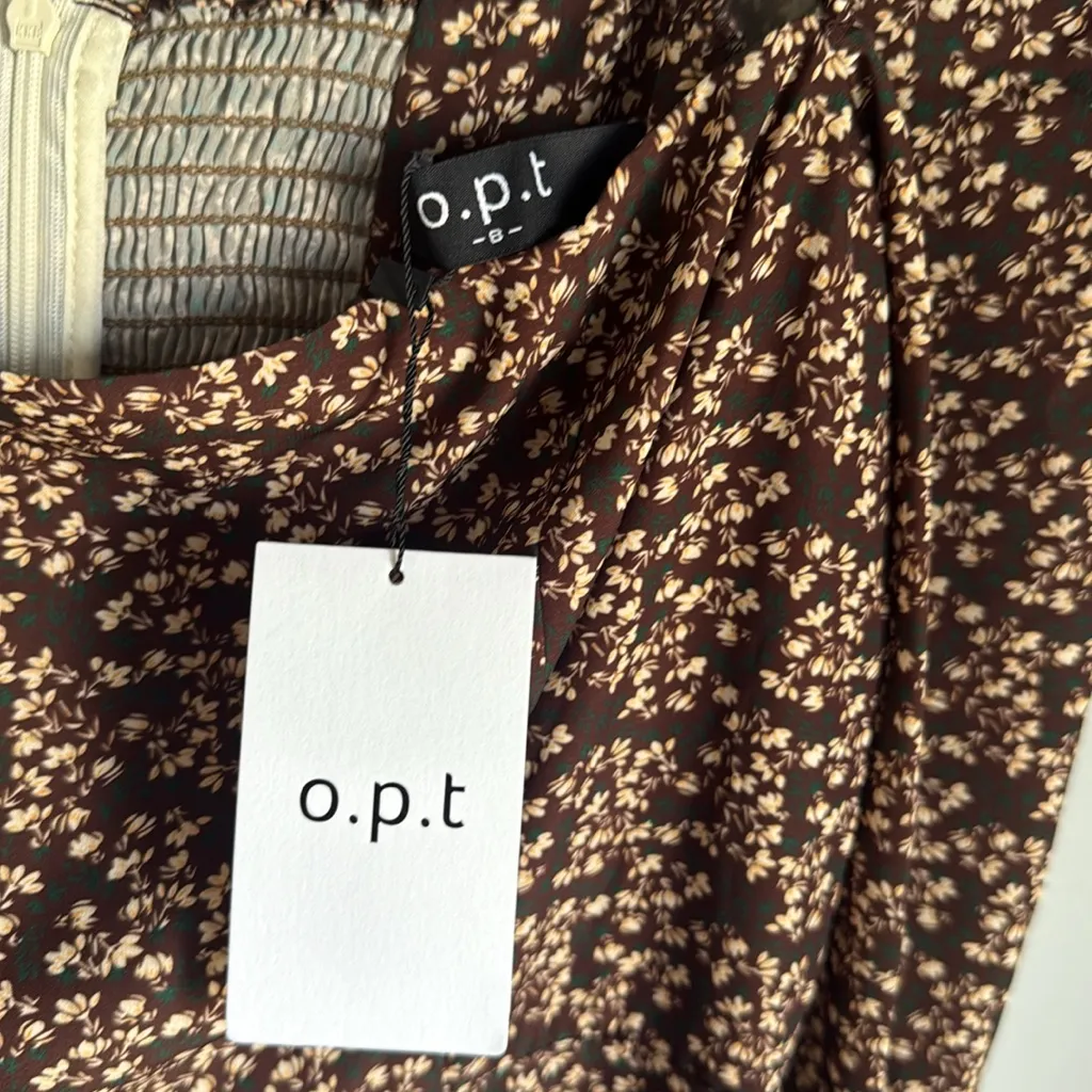 NEW O.P.T. Lenon Floral Midi Dress 8 Brown - Image 8