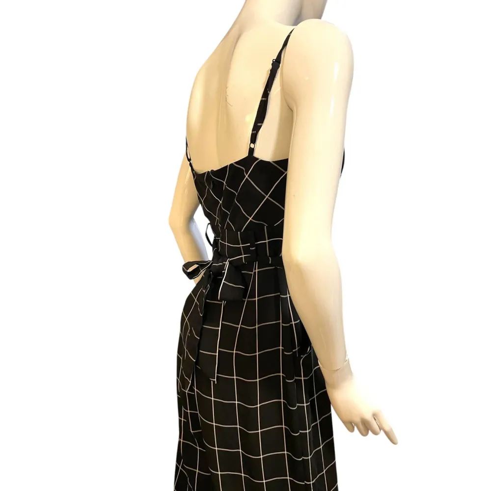 Y2K Black White Plaid Sleeveless Jumpsuit Medium-Contempo Plaid Belted Jumpsuit - Image 6