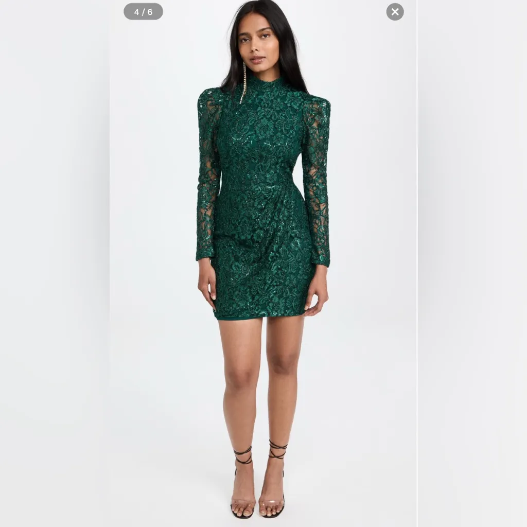 New! Black Halo Santorini Lace Sequin‎ Long Sleeve Mini Dress Green Sz 12 $415 - Image 7