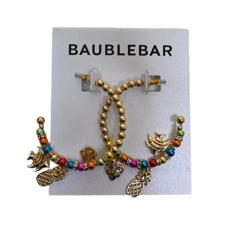 BaubleBar Beaded Tropical Hoop Gold Earrings NEW - Image 3
