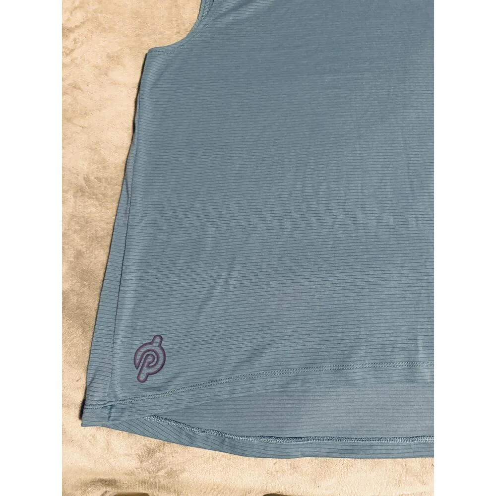 Peloton Size XL Women Athletic‎ Tank Top Thin Striped Blue Sleeveless Smocked - Image 5