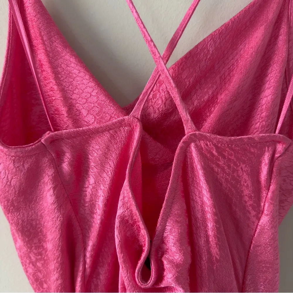 Zara snake print Satin hot Pink Slip Dress faux wrap spaghetti straps mini party - Image 4