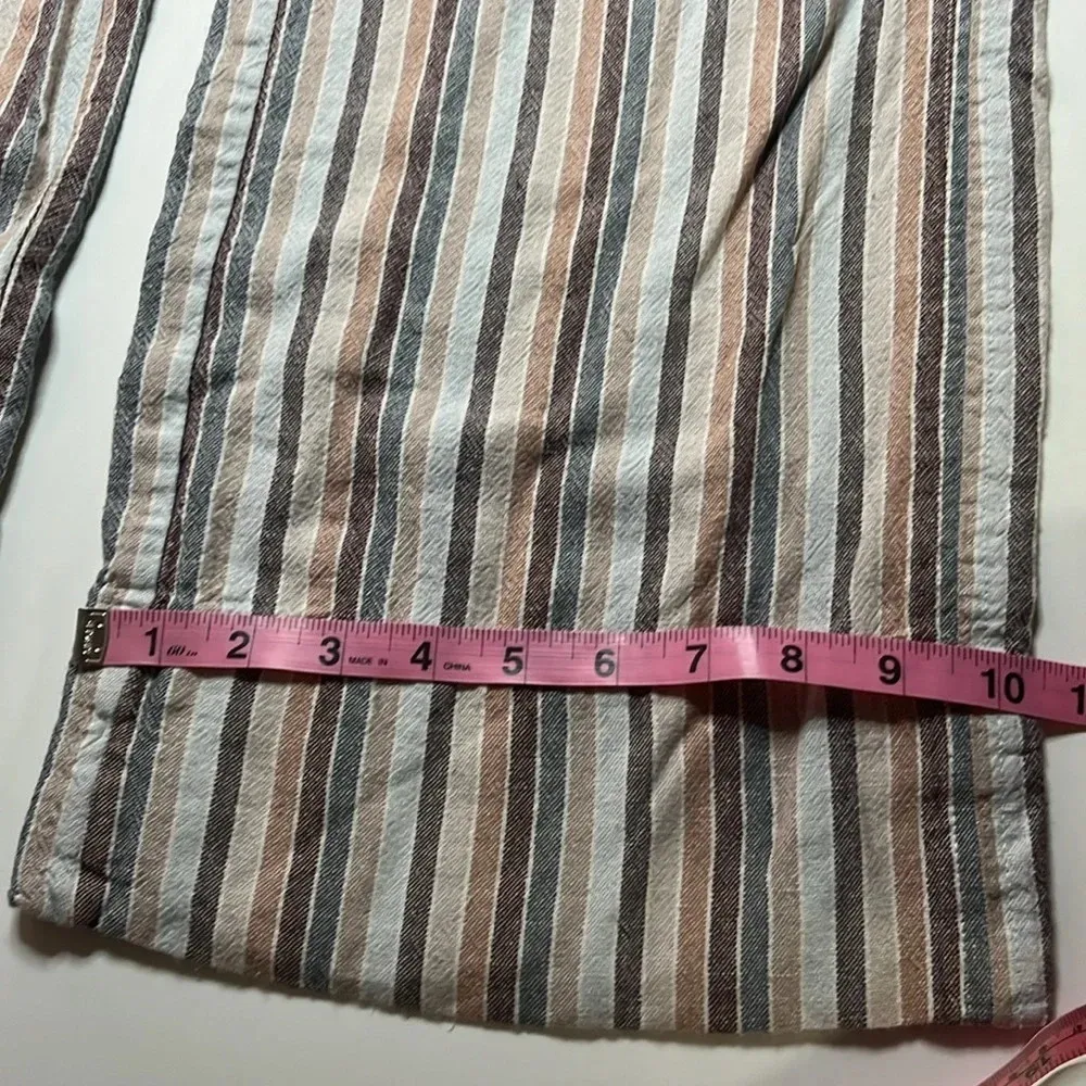Linen blend striped pants front tie stretchy bunched waist size medium - Image 5