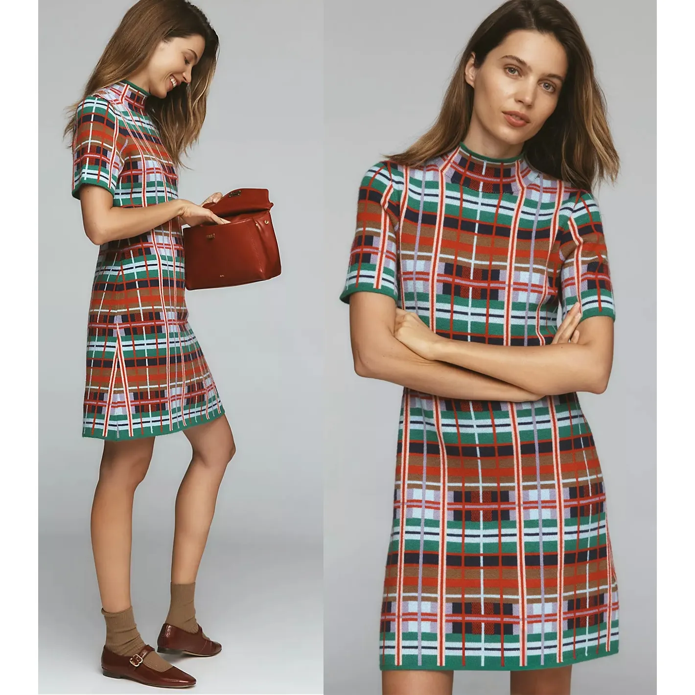 Anthropologie | NWT Nina Rainbow Plaid Sweater Mini Dress Mock Neck | Sz S - Image 2
