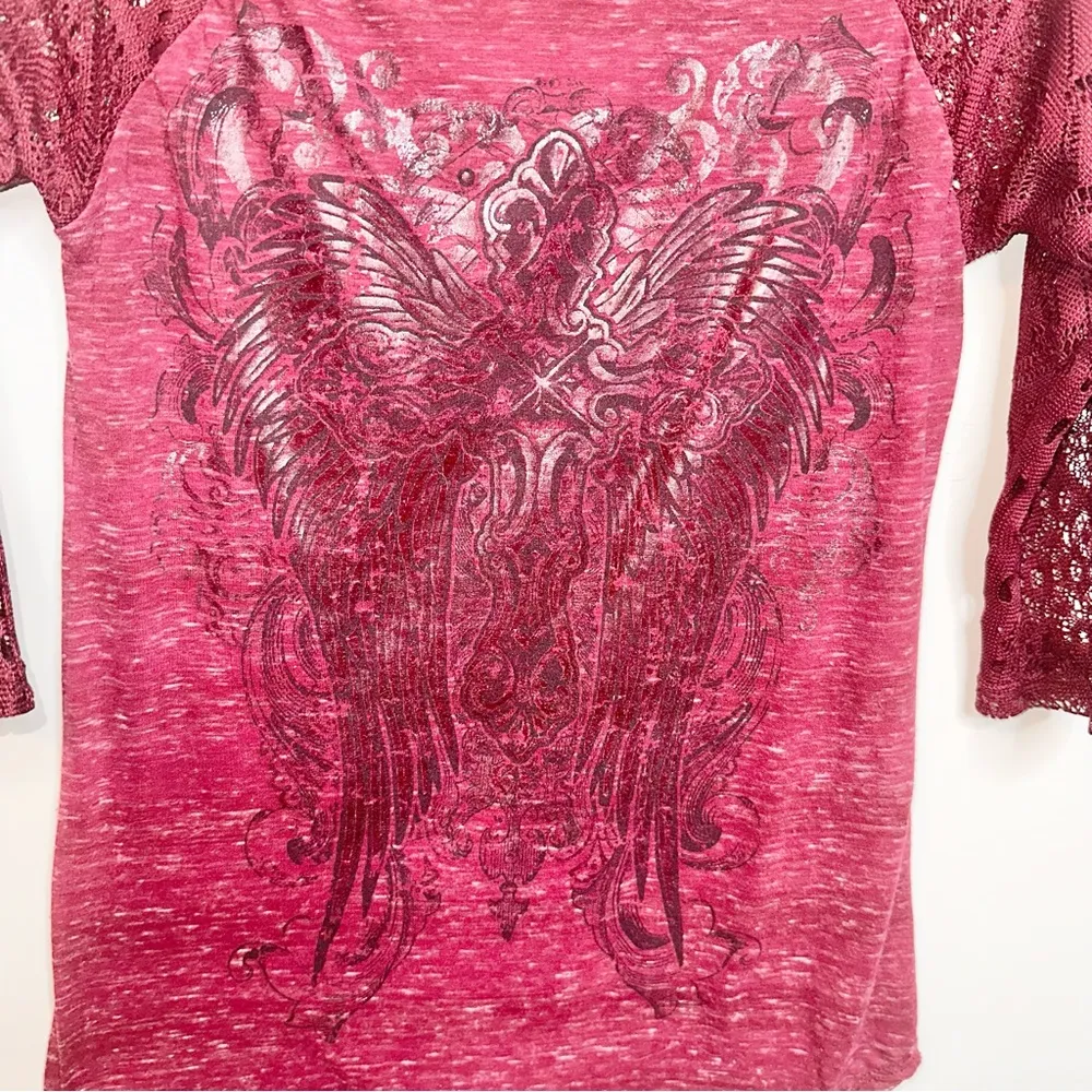 Angels & Diamond Red Quarter Length Bling Rhinestone Tee! Size XS - Image 5