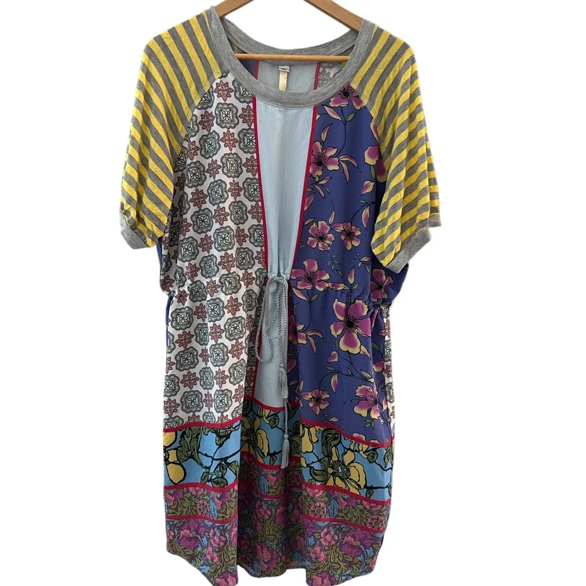 Uncle Frank Printed Ivy Patchwork Drawstring Waist Mini Dress Multicolor Size XL - Image 3