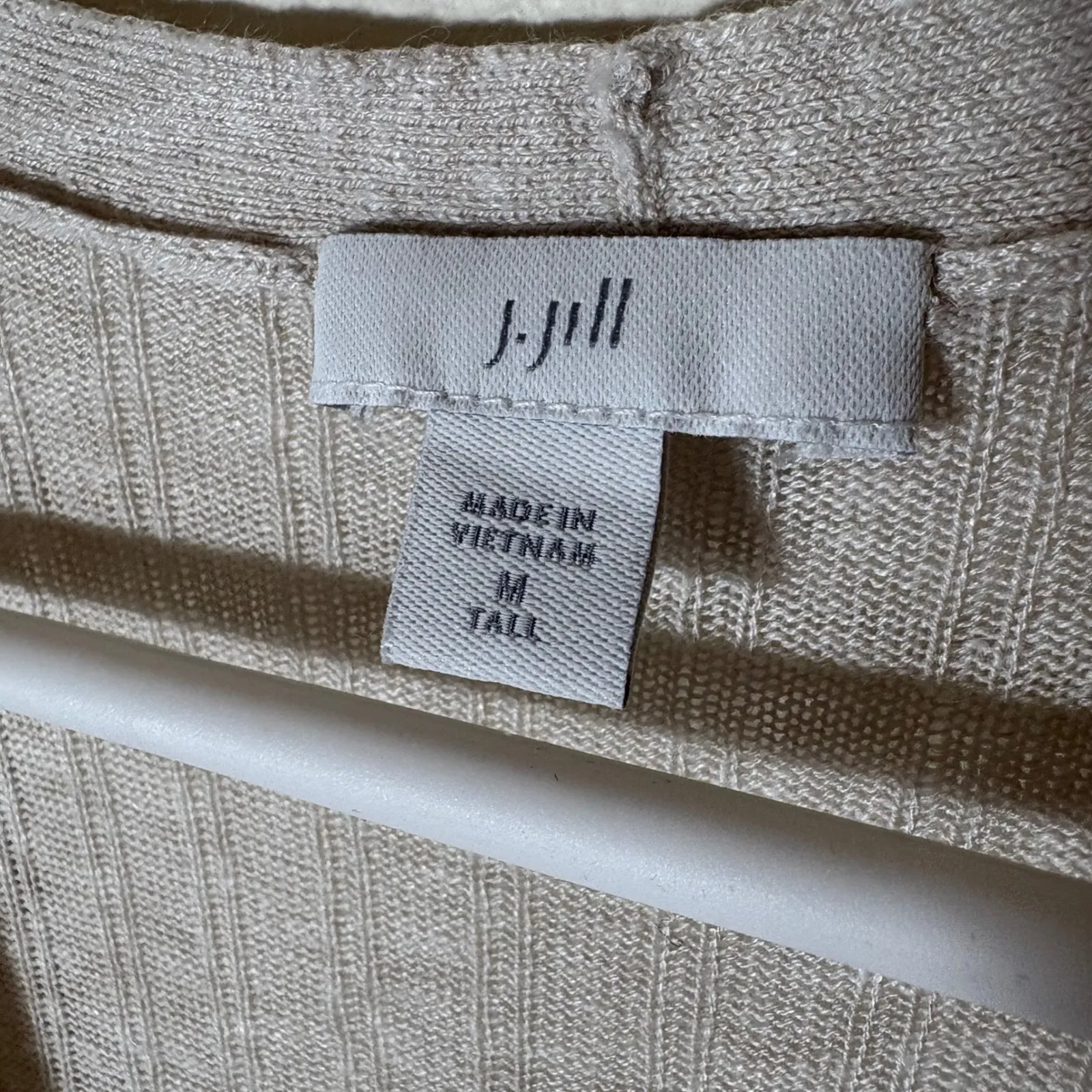 J. Jill Linen Blend Ribbed Long Cardigan Duster Beige Size Medium Tall Tan - Image 4