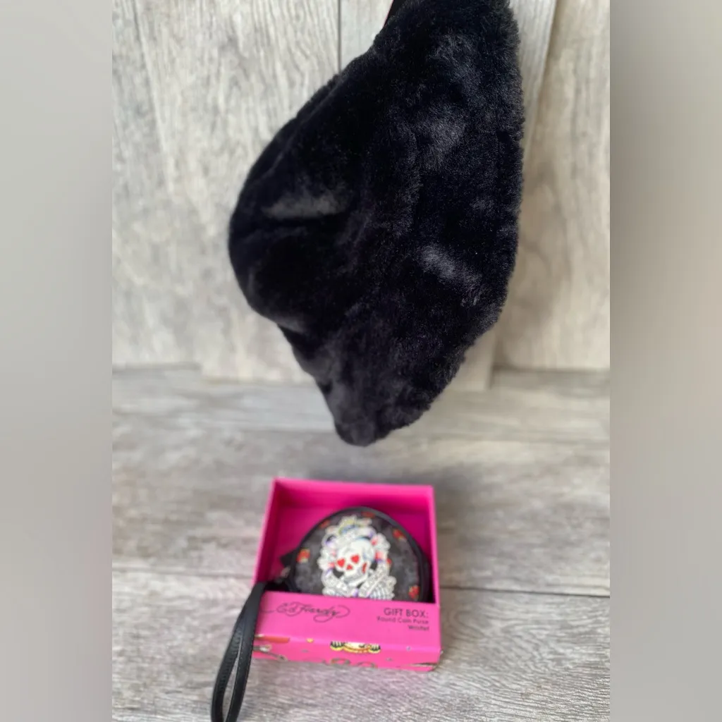 Ed Hardy Faux Fur Hat & Coin Purse Gift Set – Skull Tattoo Design - Image 6