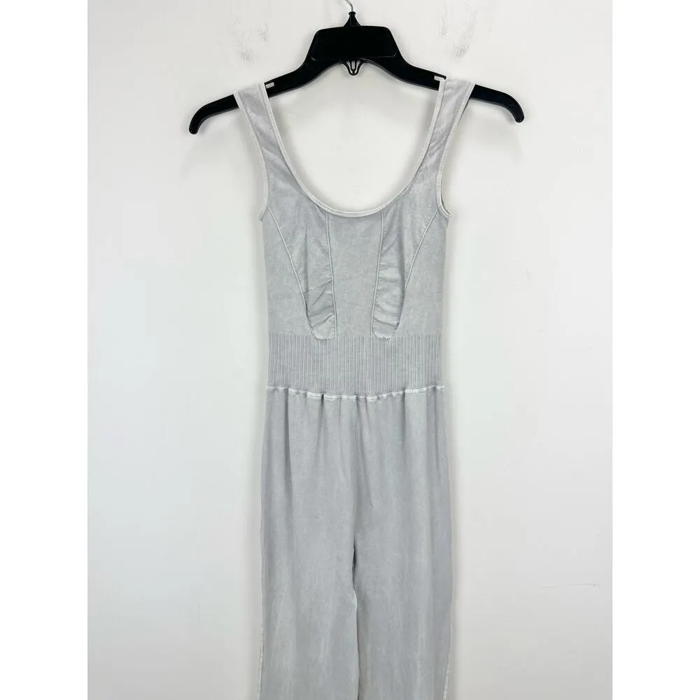 Free People Good Karma Flared Jumpsuit Athleisure Active Stretch Pilates Gray XS - Image 5