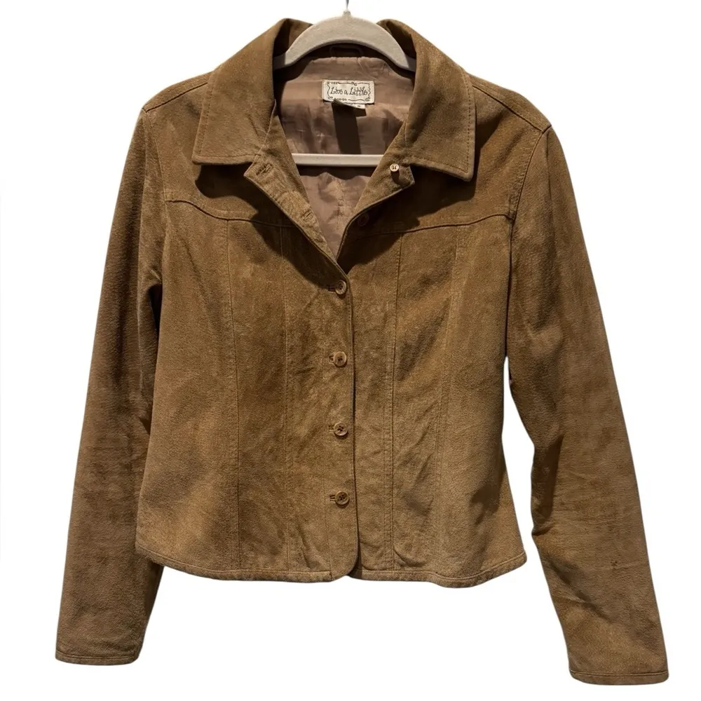 Live a Little Brown Suede Leather Jacket Blazer Size S Western Rustic Moto Chic - Image 1