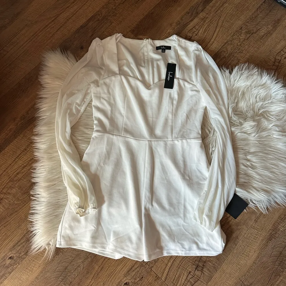 LULU’S Flawless Essence Ivory Long Sleeve Mesh Romper - Image 4