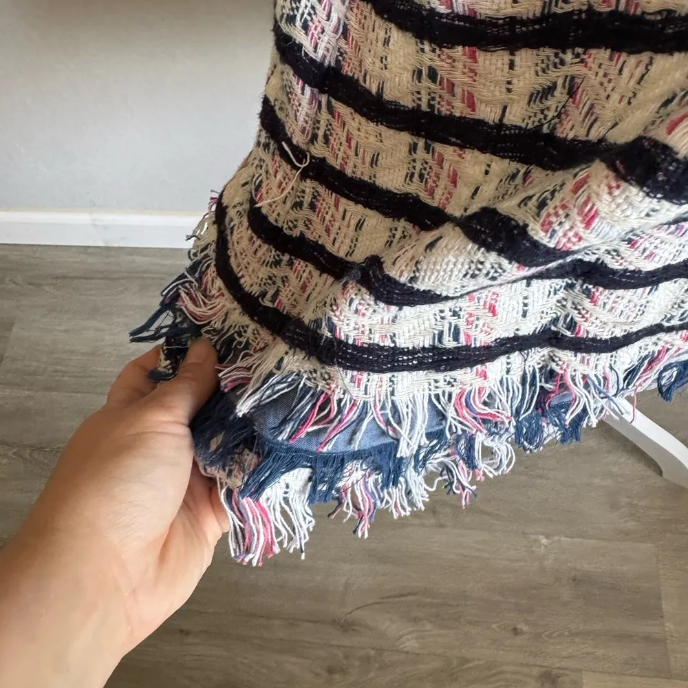 Anthropologie Holding Horses White Navy Tweed Stripe Fringe Shift Dress Womens 8 - Image 4