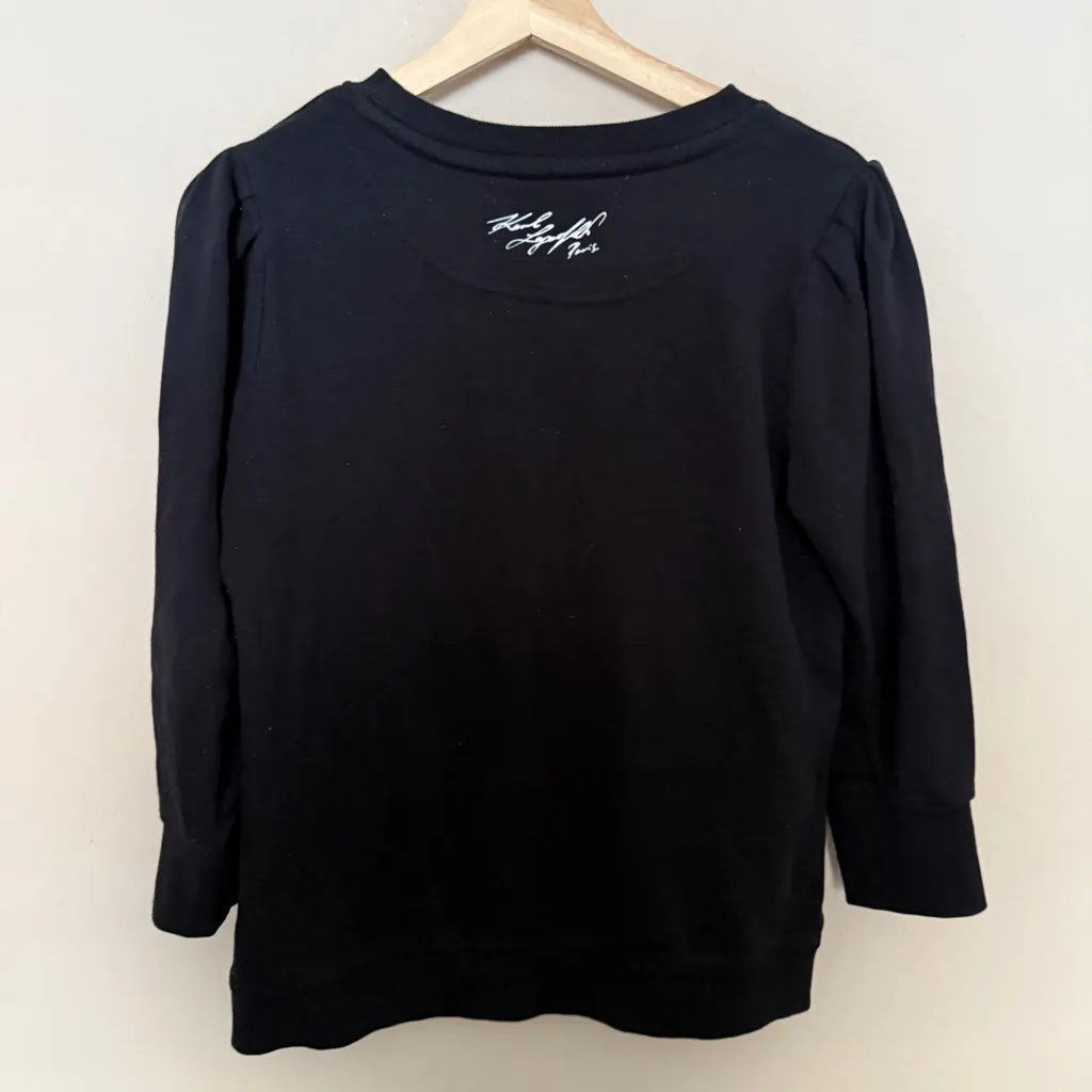 Karl Lagerfeld Sweatshirt Top Pullover Sequin Beaded Logo Black Size Medium - Image 4