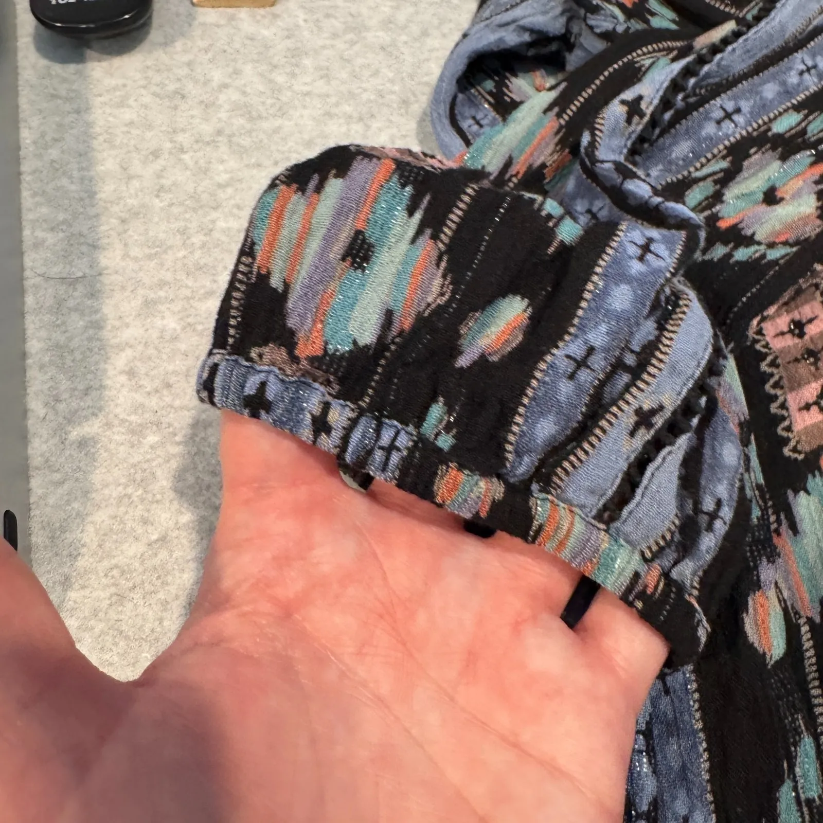 Holding Horses Anthropologie Dress Womens Large Blue Southwestern Aztec Print - Image 14