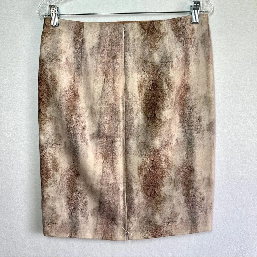 Catherine Malandrino Pencil Skirt 8 Beige Brown Print Lined Back Slit Zipper New - Image 3