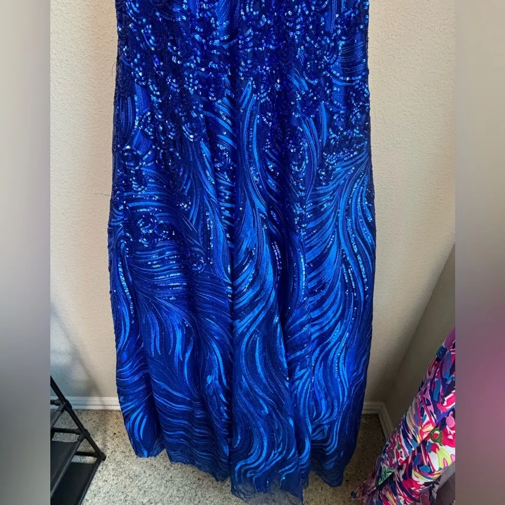 Jovani 60641 Royal Blue V-Neck Sequined Taffeta Ball Gown Prom Dress 8 - Image 11