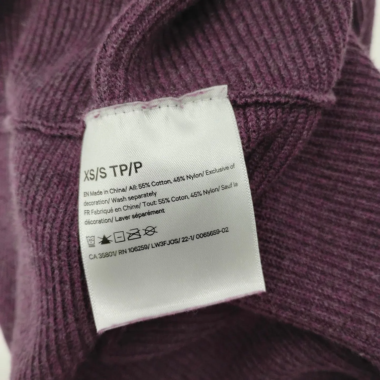 Lululemon Boxy Cotton Blend Sweater Vintage Plum Purple Mock Neck Rib Knit XS/S - Image 6