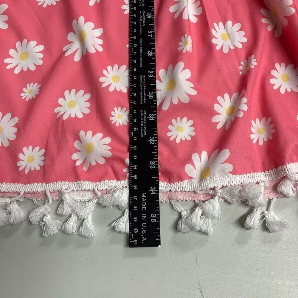 No Brand, Pink floral, tunic/dress, Crochet‎ border on neckline, hem &cuffs.Med - Image 4