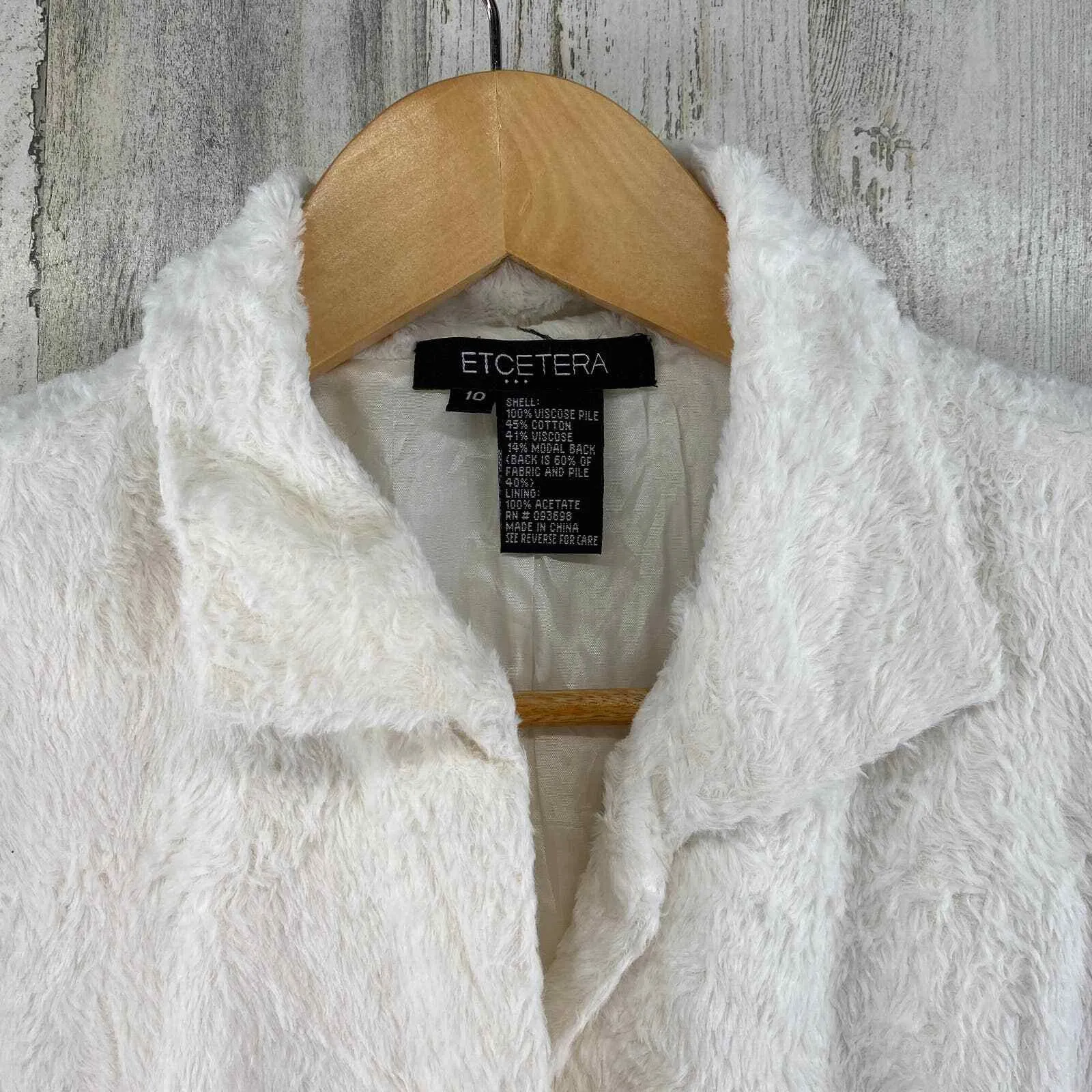 ETCETERA‎ Blazer Jacket Womens 10 White Viscose Pile Shag Lined - Image 3