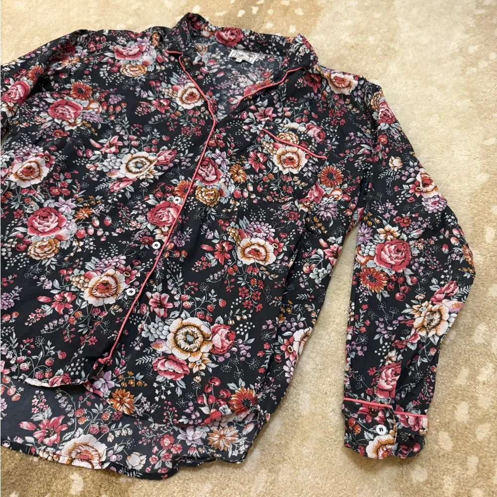 Mille resort & travel multicolor floral button down blouse women’s size XL Black - Image 3